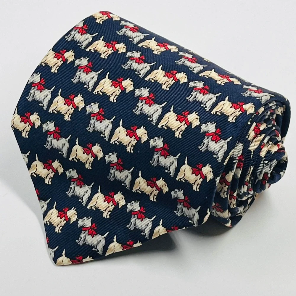 Beaufort Tie Rack Necktie Mens  Navy Blue Scottie Dog Silk Made in Italy Novelty